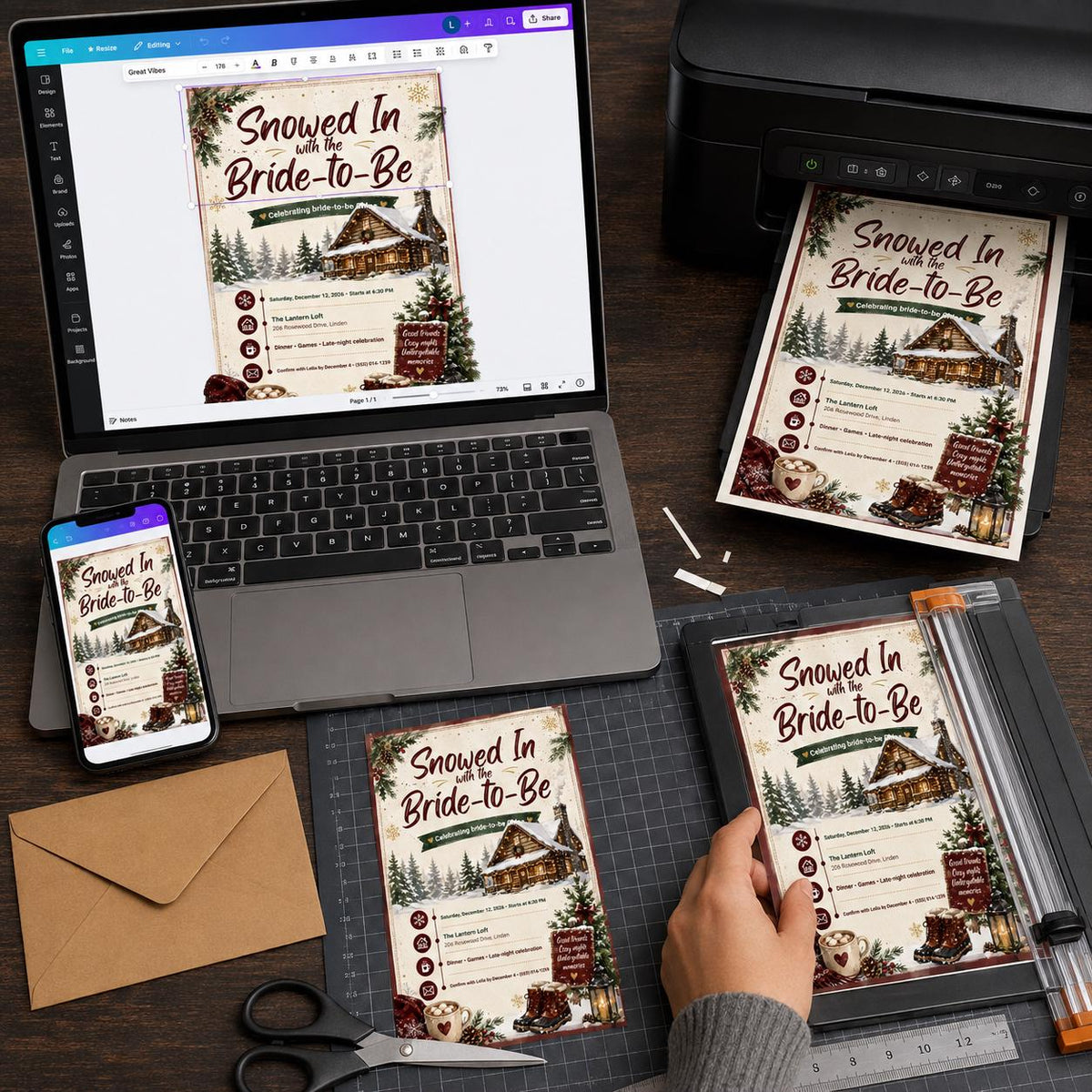Rustic Winter Bridal Shower Invitation — digital invitation, instant download