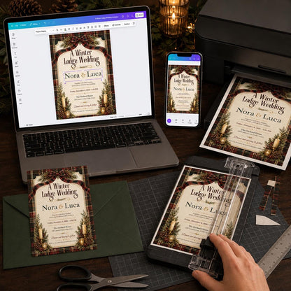 Rustic Winter Lodge Wedding Invitation — digital invitation, instant download