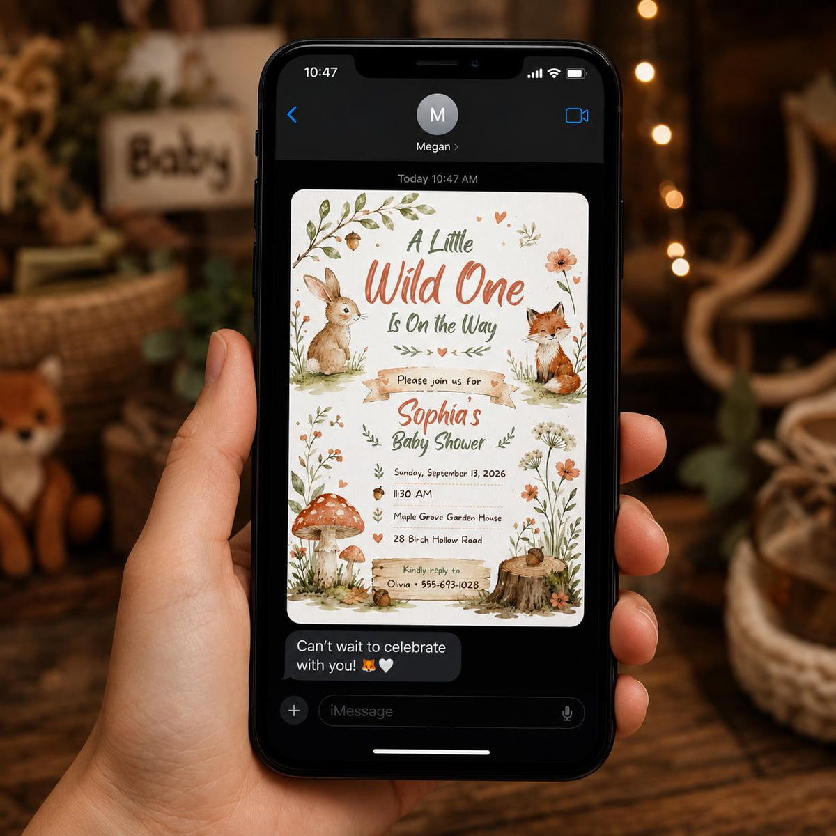 Rustic Woodland Baby Shower Invitation — print-ready baby shower design from VoltBy