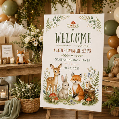 Rustic Woodland Baby Shower Welcome Sign — digital welcome sign, instant download