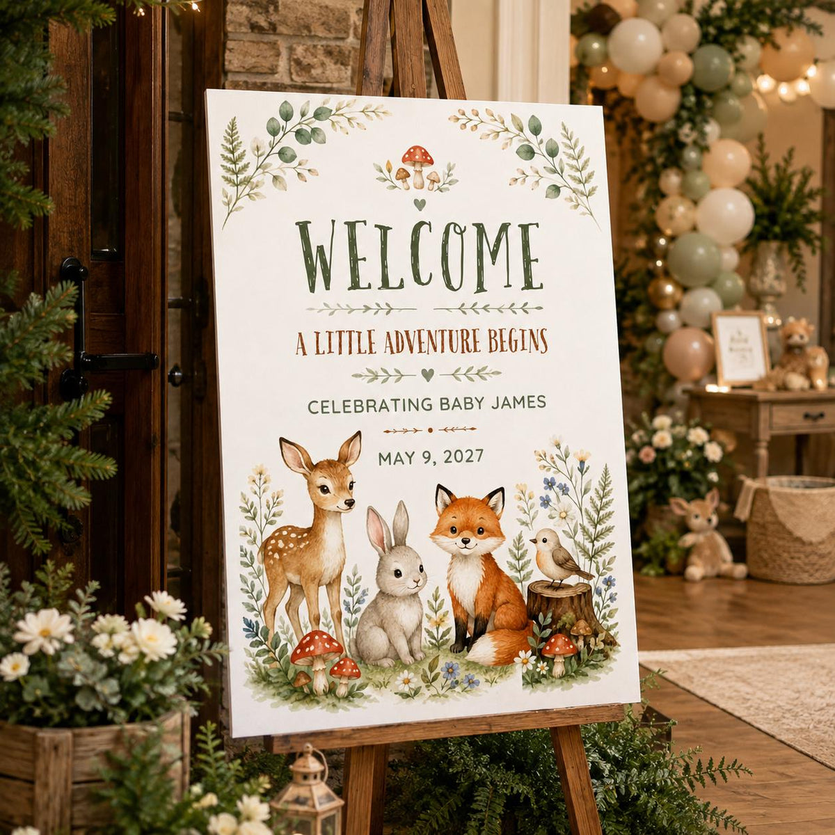 Rustic Woodland Baby Shower Welcome Sign — baby shower stationery by VoltBy