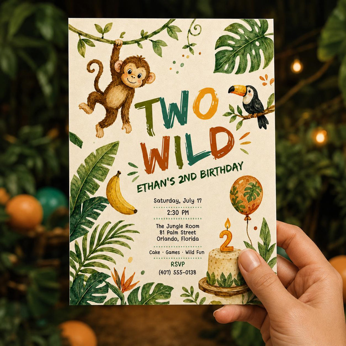 Safari Wild 2nd Birthday Invitation — print-ready 2nd birthday party design from VoltBy