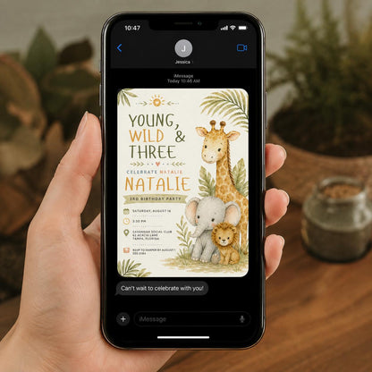 Safari Young Wild and Three Birthday Invitation — invitation you personalize in Canva