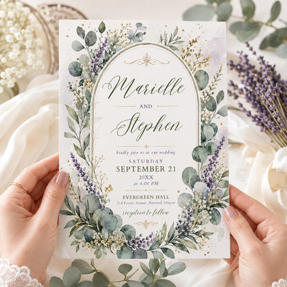 Sage Green and Lavender Eucalyptus Wedding Invitation — botanical wedding design
