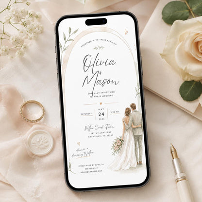 Sage Green and Neutral Watercolor Wedding Invitation — invitation you personalize in Canva