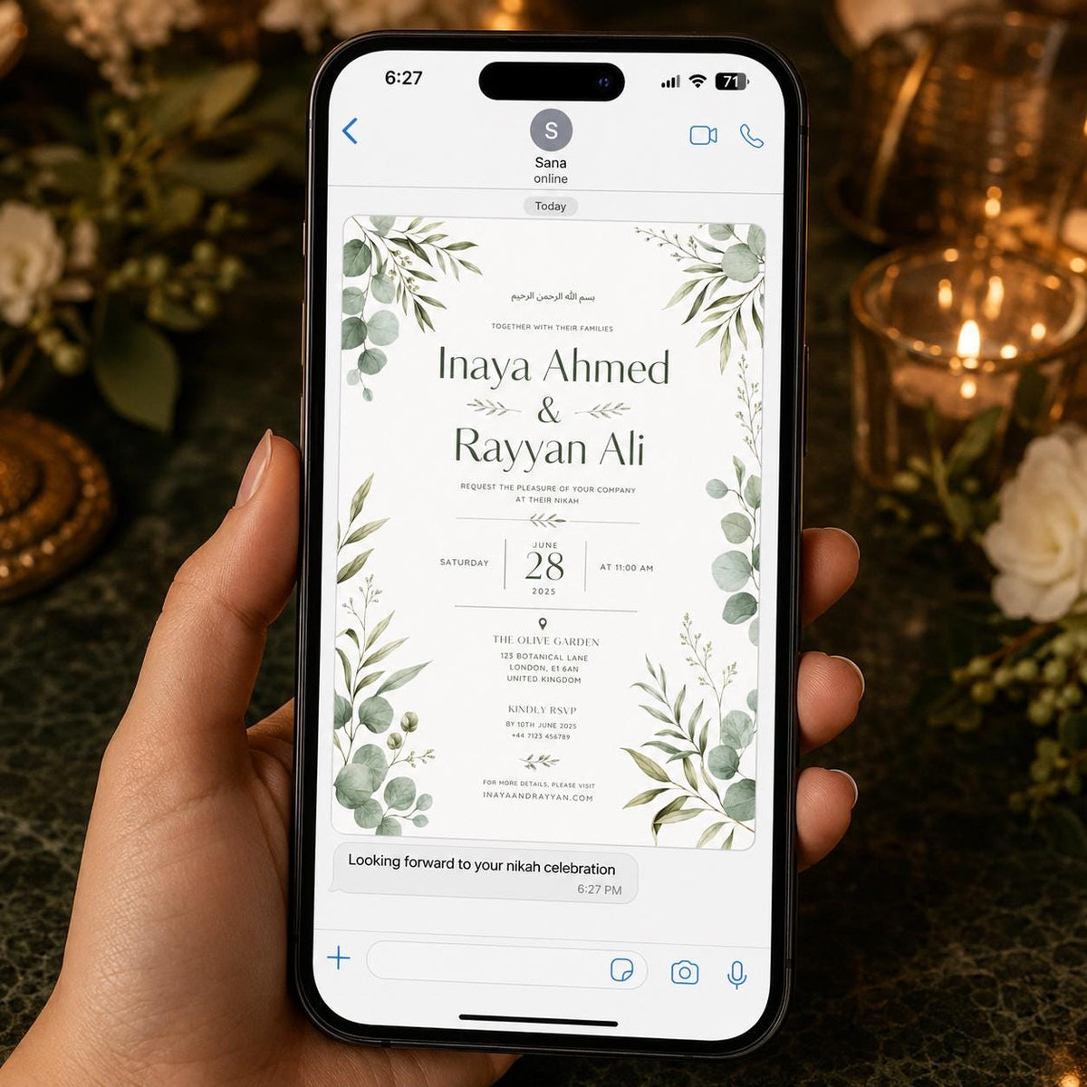 Sage Green Botanical Nikah Invitation — eucalyptus design