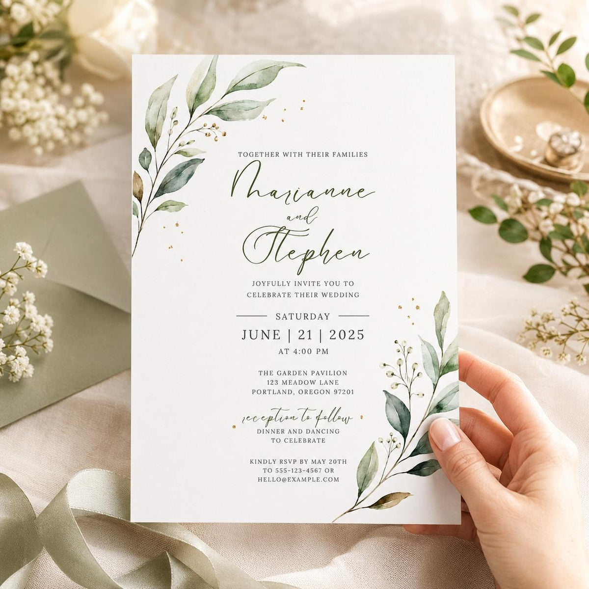 Sage Green Minimalist Greenery Wedding Invitation — botanical wedding design