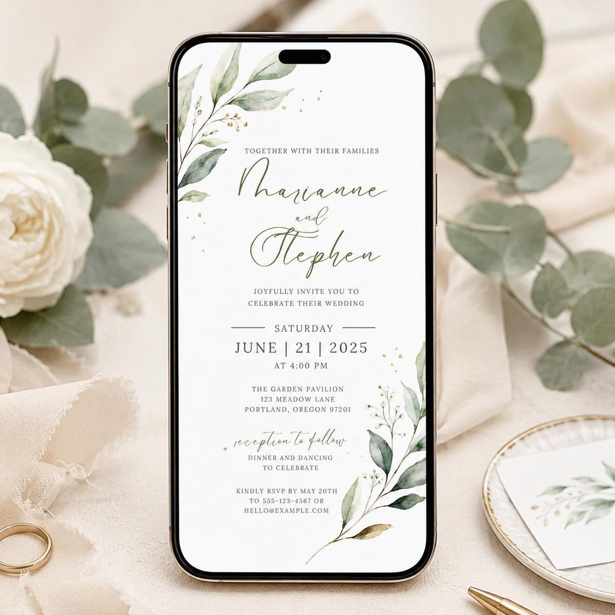 Sage Green Minimalist Greenery Wedding Invitation — print-ready wedding design from VoltBy