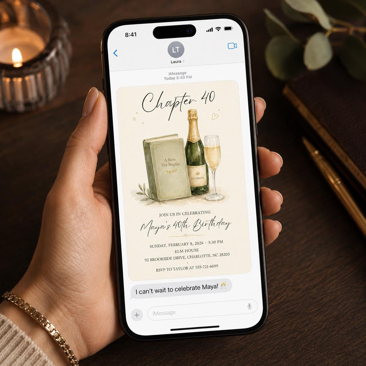 Sage Green Watercolor 40th Birthday Invitation — champagne design
