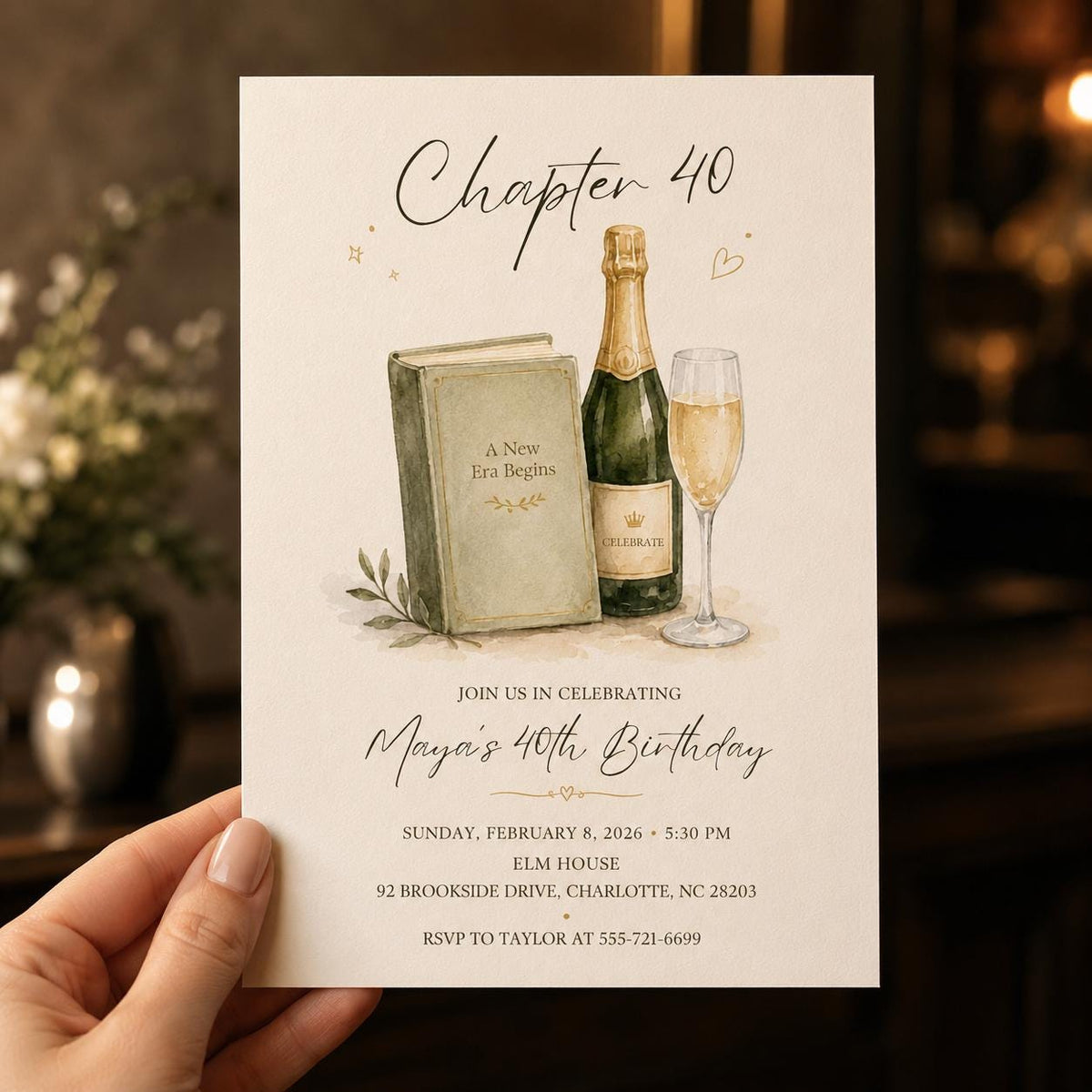Sage Green Watercolor 40th Birthday Invitation — invitation you personalize in Canva