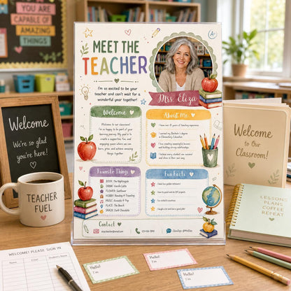 Sage Photo Meet the Teacher Introduction Template — apple and library design