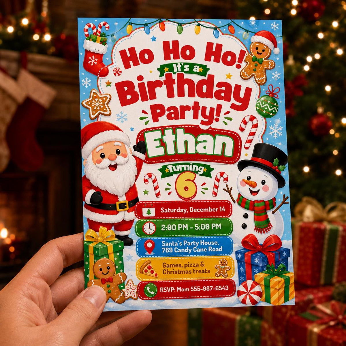 Santa Christmas 6th Birthday Invitation — invitation you personalize in Canva