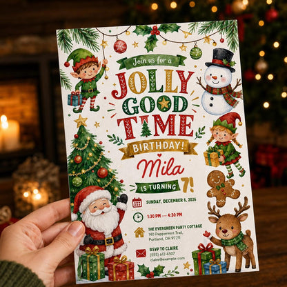 Santa Christmas 7th Birthday Invitation — invitation you personalize in Canva