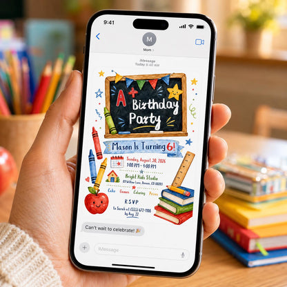 School 6th Birthday Invitation — 6th birthday party stationery by VoltBy