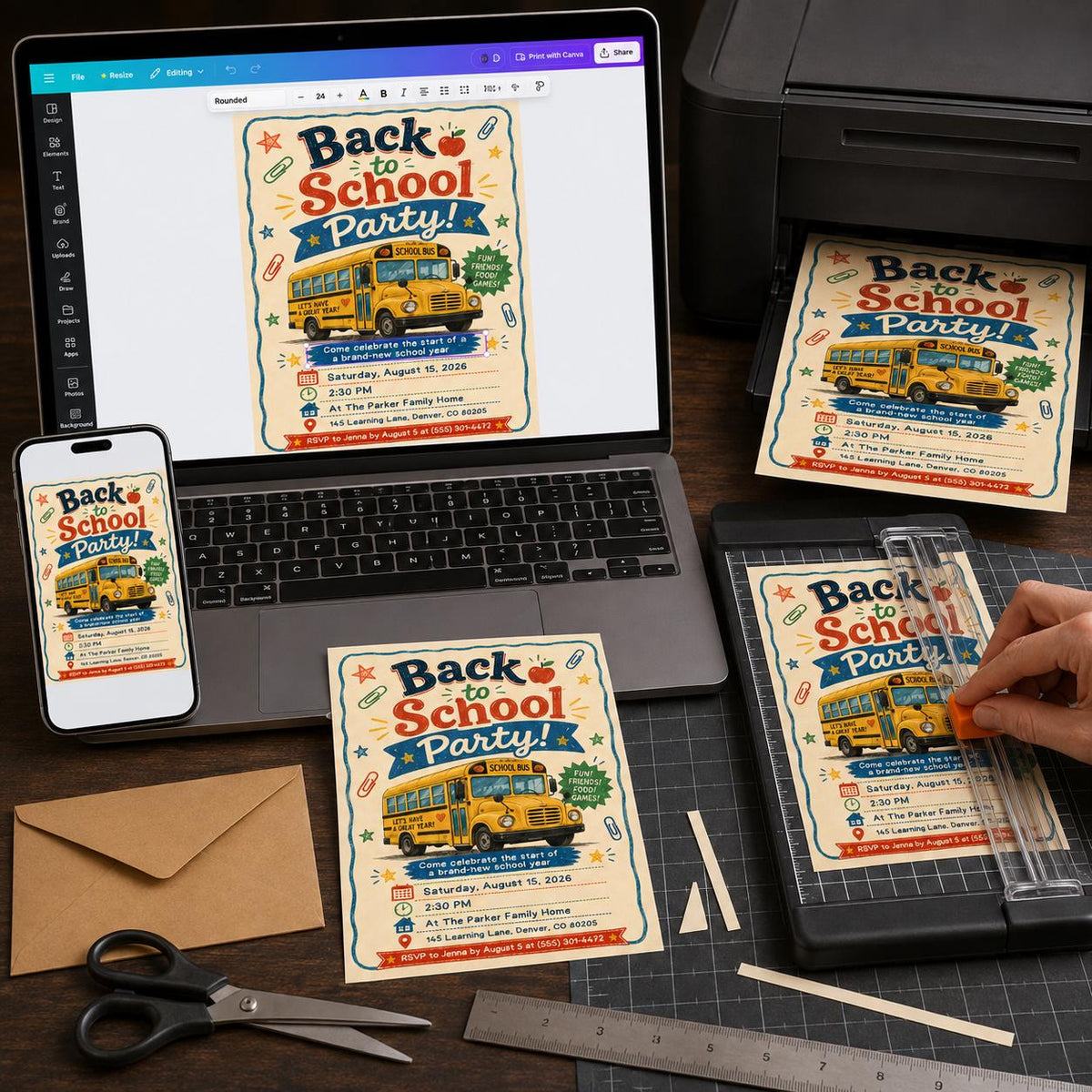 School Bus Back to School Party Invitation: End of Summer Kids Celebration — back-to-school event stationery by VoltBy