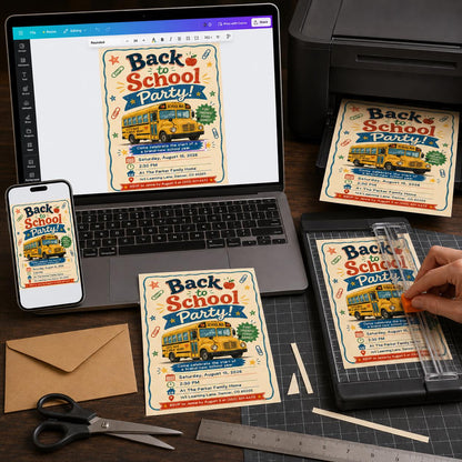 School Bus Back to School Party Invitation: End of Summer Kids Celebration — back-to-school event stationery by VoltBy
