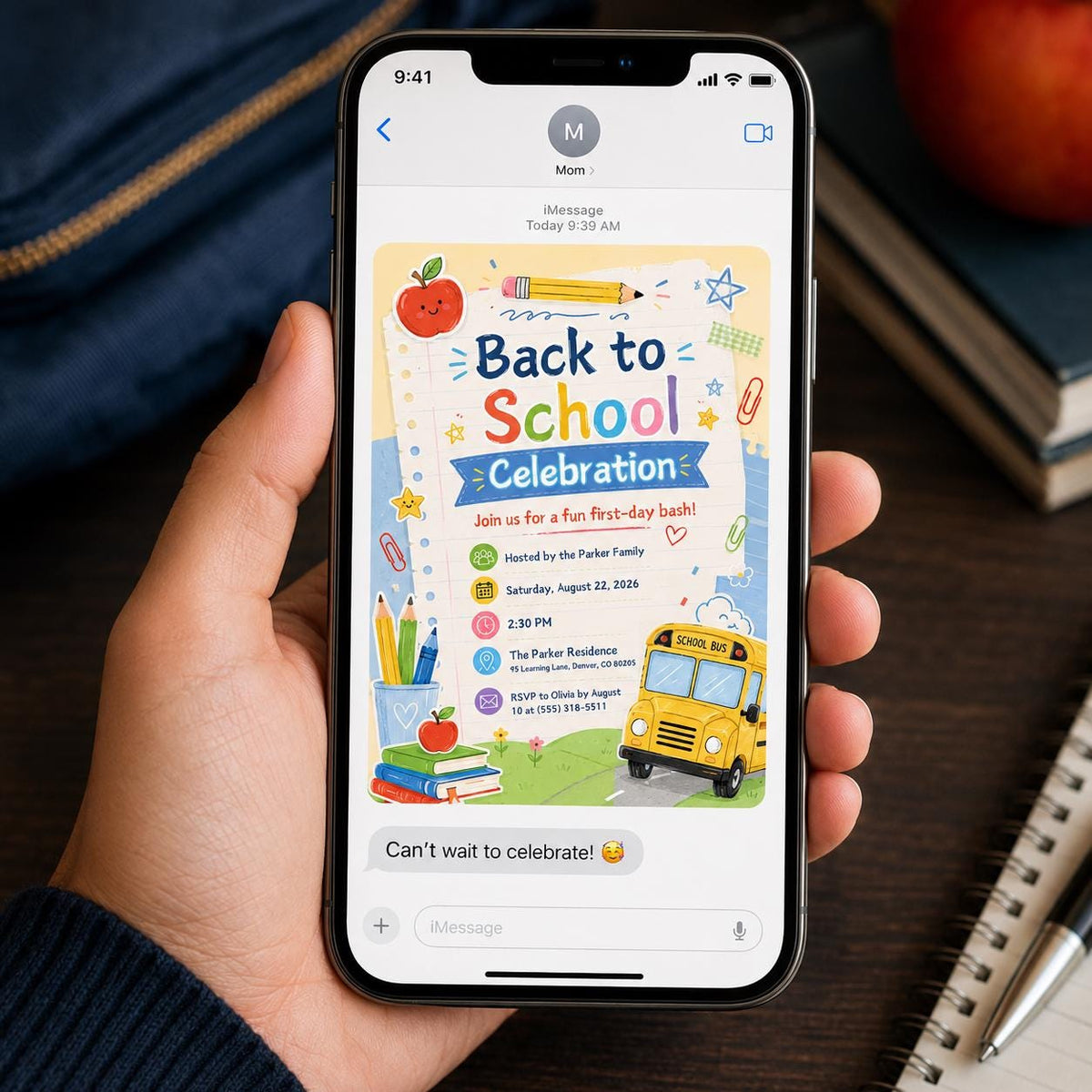 School Bus Back to School Party Invitation: First Day Celebration — invitation you personalize in Canva