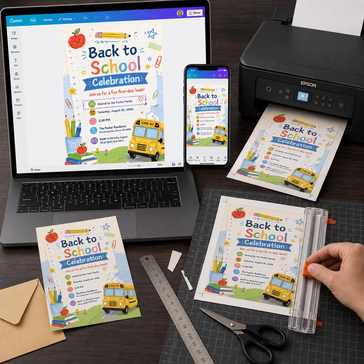 School Bus Back to School Party Invitation: First Day Celebration — digital invitation, instant download