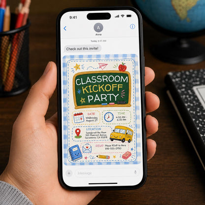 School Bus Classroom Kickoff Party Invitation — digital invitation, instant download