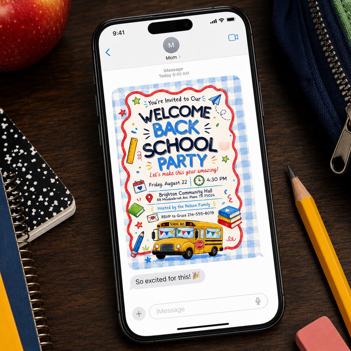 School Bus Welcome Back School Party Invitation — invitation you personalize in Canva