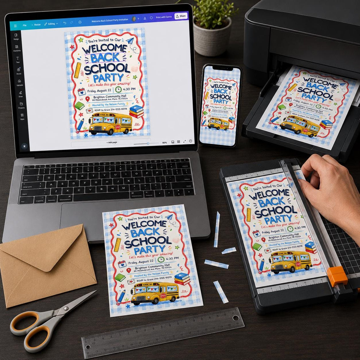 School Bus Welcome Back School Party Invitation — digital invitation, instant download