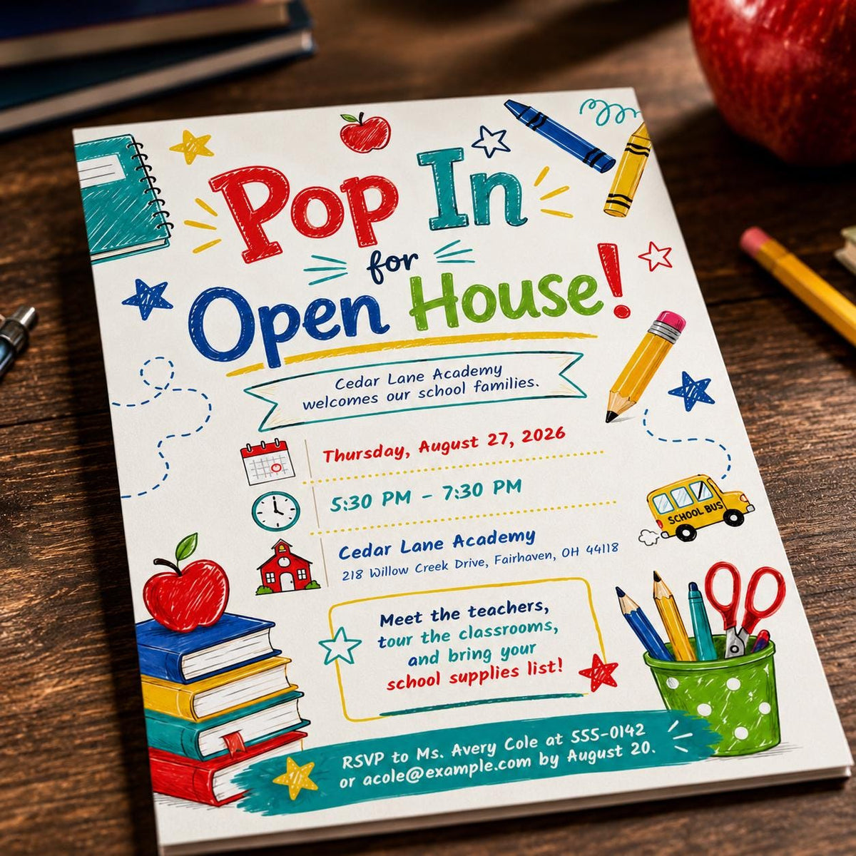 School Open House Invitation — invitation you personalize in Canva