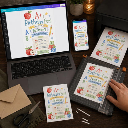 School Supplies Back to School 6th Birthday Invitation — print-ready 6th birthday party design from VoltBy
