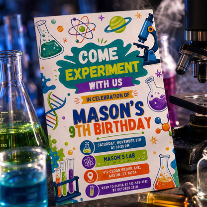 Science Experiment Birthday Invitation for Boys — digital invitation, instant download