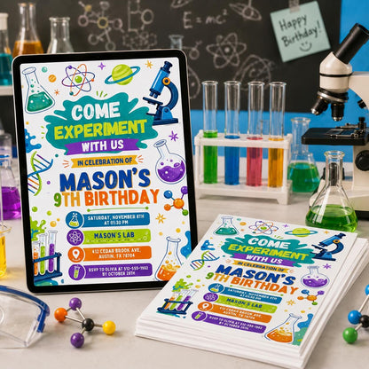 Science Experiment Birthday Invitation for Boys — birthday party stationery by VoltBy