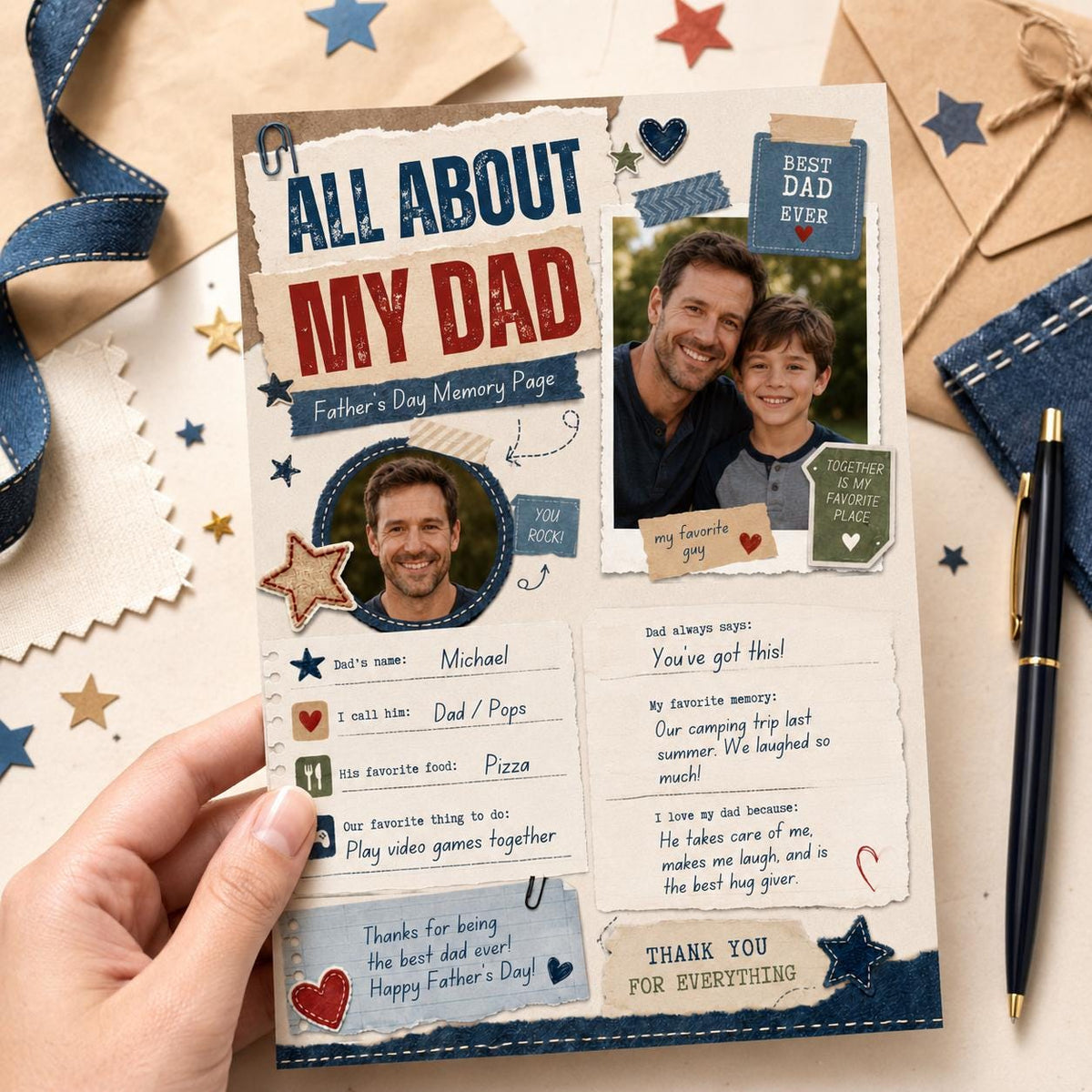 Scrapbook All About My Dad Photo Worksheet — editable Canva template