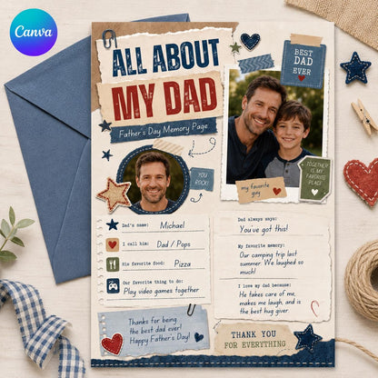 Scrapbook All About My Dad Photo Worksheet in burgundy and cream