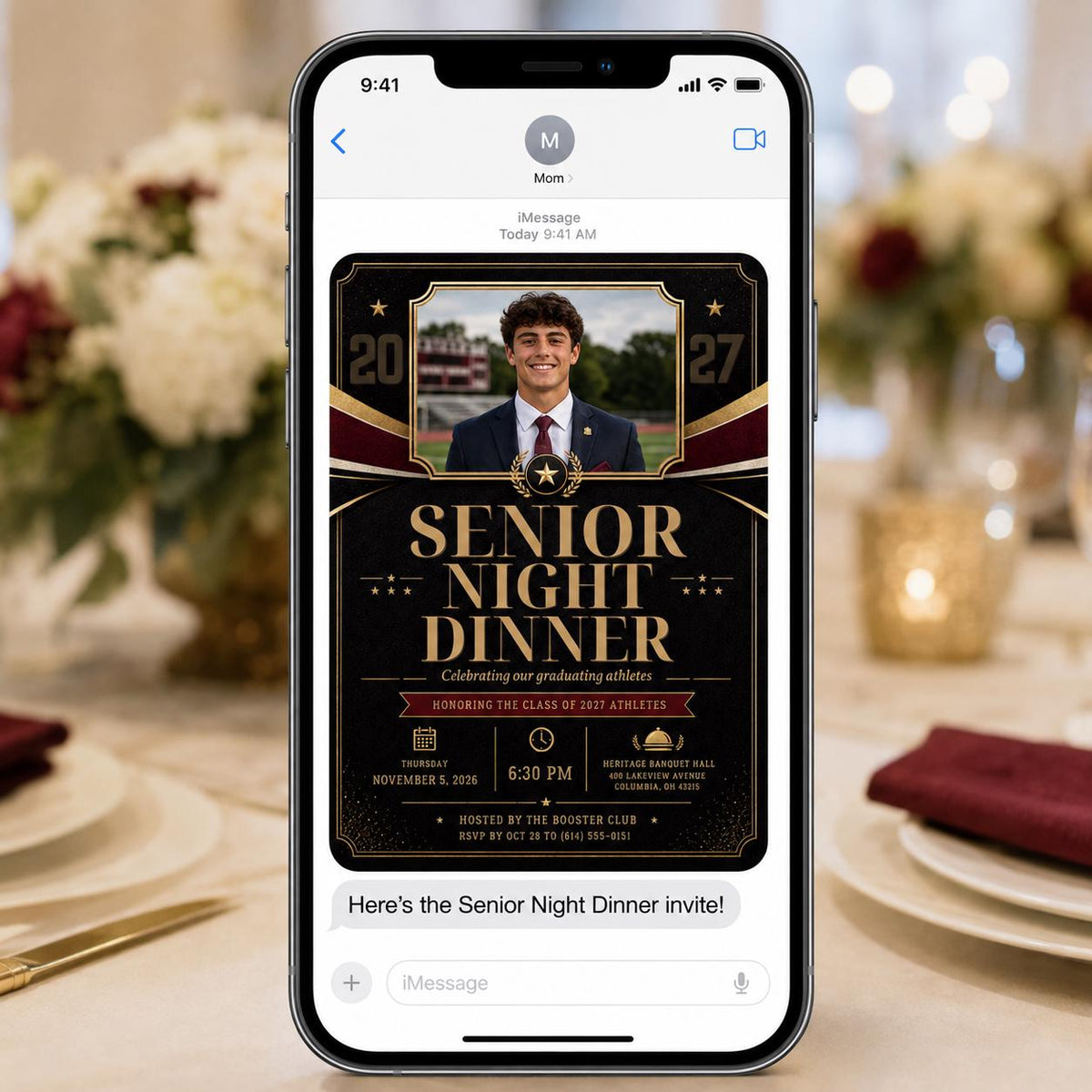 Senior Night Dinner Invitation — invitation you personalize in Canva