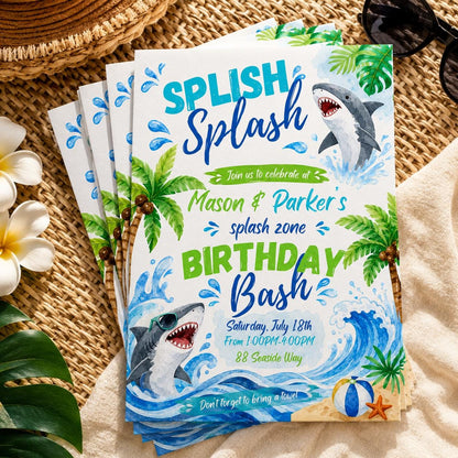 Shark Birthday Invitation: Summer Pool Party Bash — birthday party stationery by VoltBy