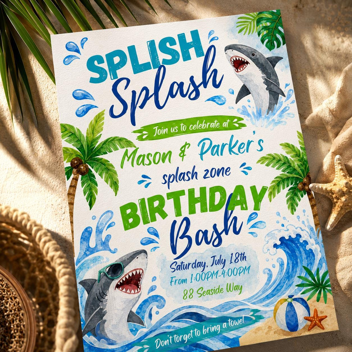 Shark Birthday Invitation: Summer Pool Party Bash — design view 3