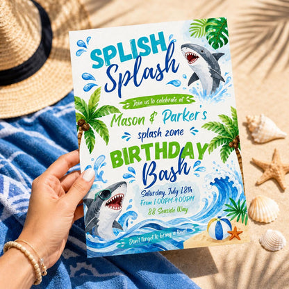 Shark Birthday Invitation: Summer Pool Party Bash — design view 5