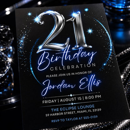 Silver Elegant 21st Birthday Celebration Invitation — 21st birthday party stationery by VoltBy