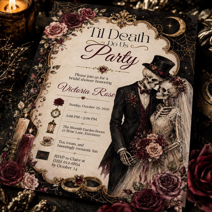 Skeleton Gothic Bridal Shower Invitation — invitation you personalize in Canva