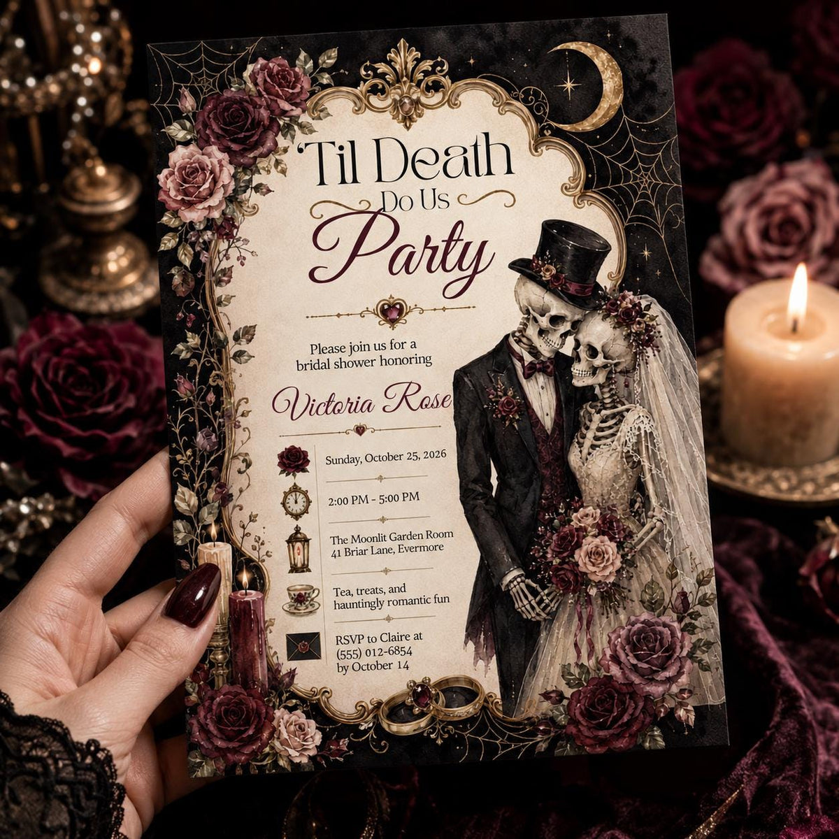 Skeleton Gothic Bridal Shower Invitation — digital invitation, instant download