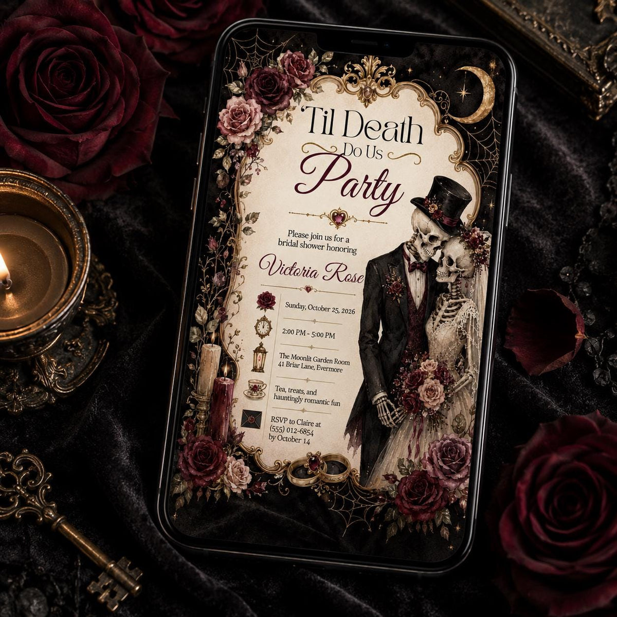 Skeleton Gothic Bridal Shower Invitation — bridal shower stationery by VoltBy