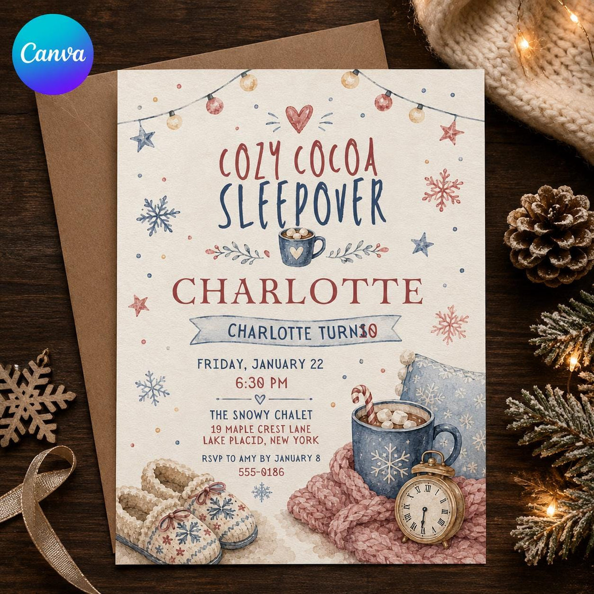 Sleepover 10th Birthday Invitation — editable Canva template