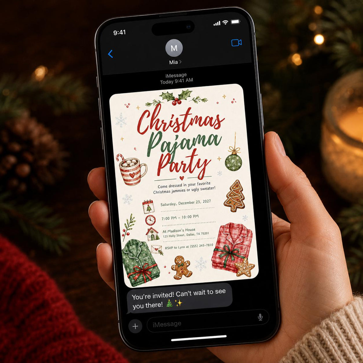 Sleepover Christmas Pajama Party Invitation — invitation you personalize in Canva