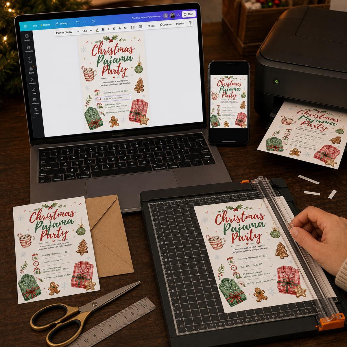 Sleepover Christmas Pajama Party Invitation — digital invitation, instant download