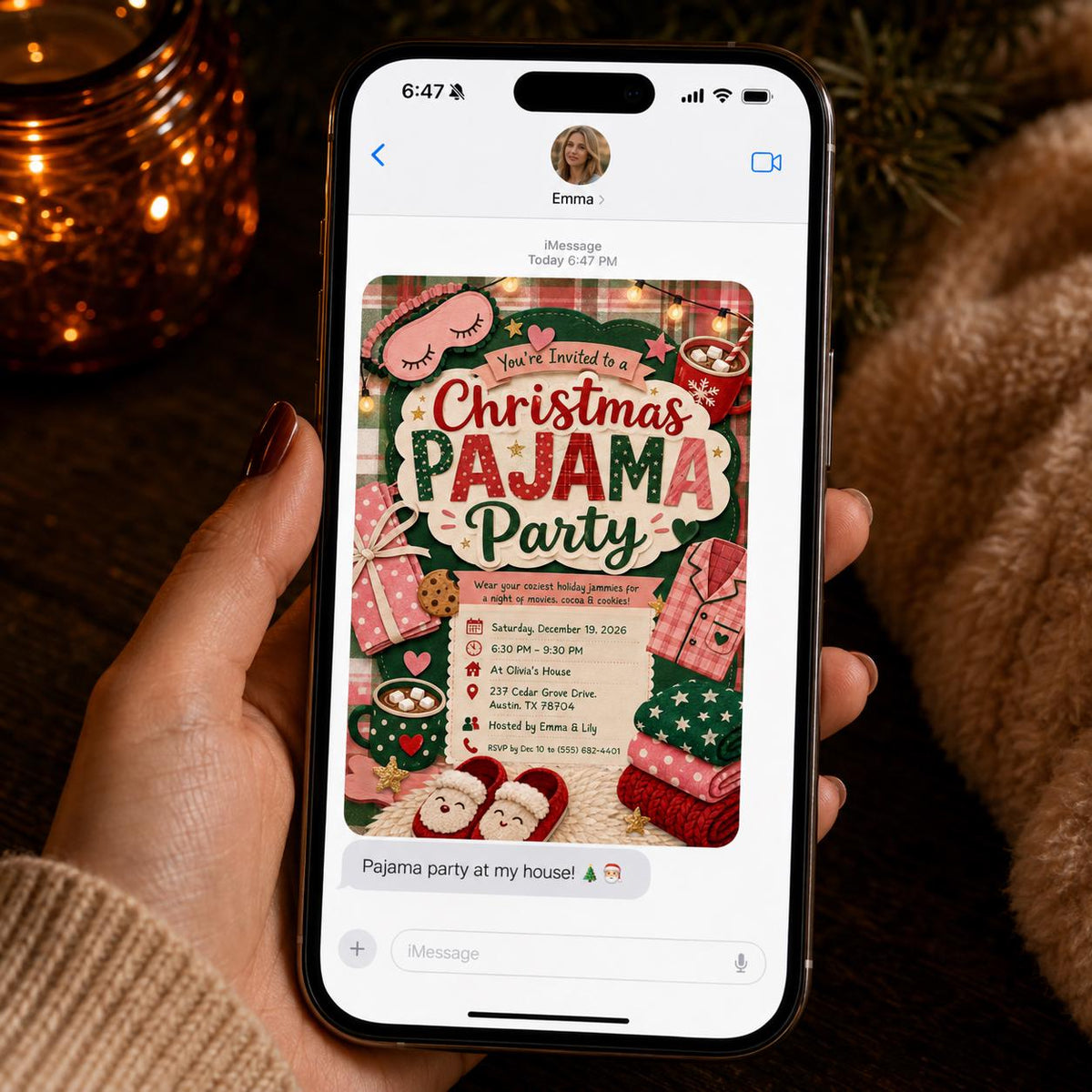 Sleepover Christmas Pajama Party Invitation: Cozy Girls Night — Christmas celebration stationery by VoltBy