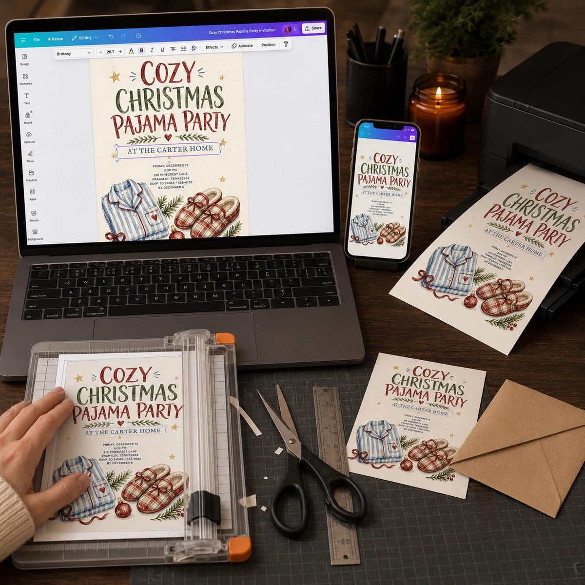 Sleepover Christmas Pajama Party Invitation: Cozy Holiday Sleepover — digital invitation, instant download