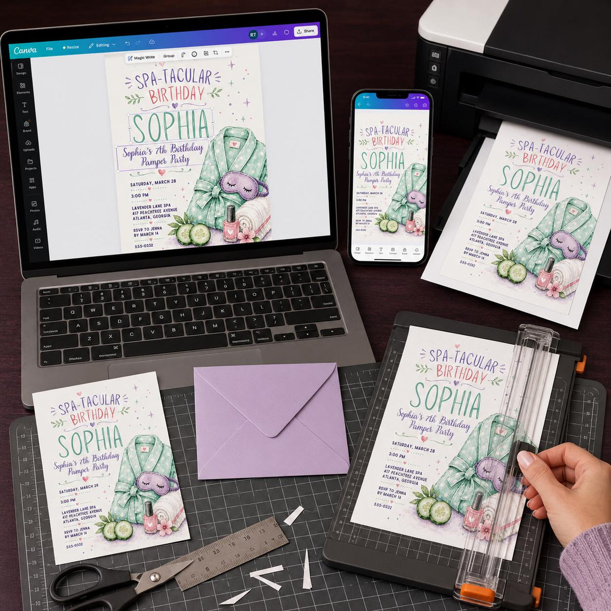 Sleepover Spa 7th Birthday Invitation for Girls — digital invitation, instant download
