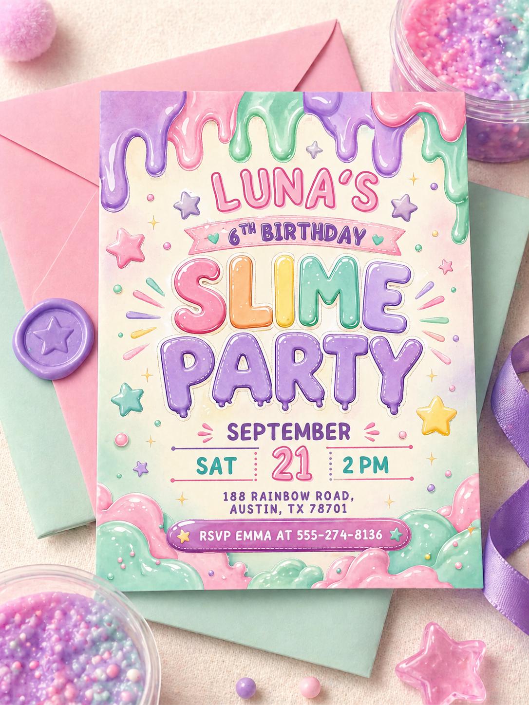 Slime Party Birthday Invitation — invitation you personalize in Canva