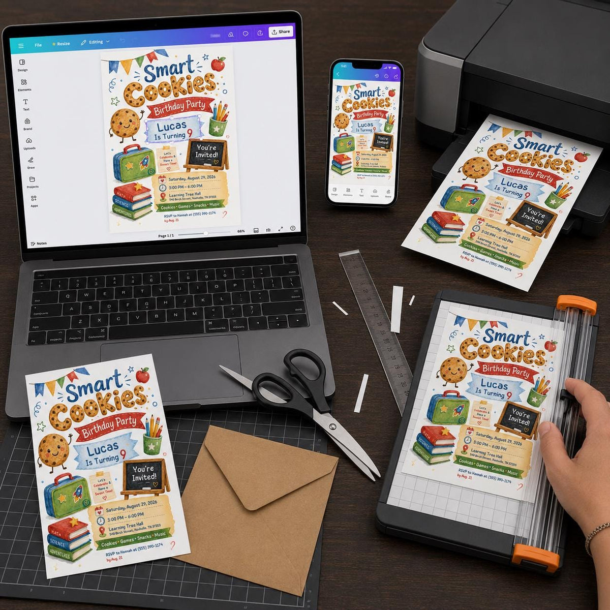 Smart Cookie 9th Birthday Invitation — print-ready 9th birthday party design from VoltBy