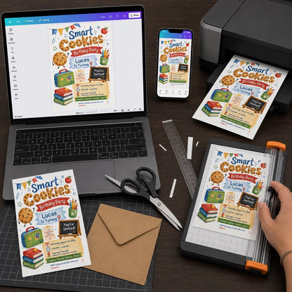 Smart Cookie 9th Birthday Invitation — print-ready 9th birthday party design from VoltBy