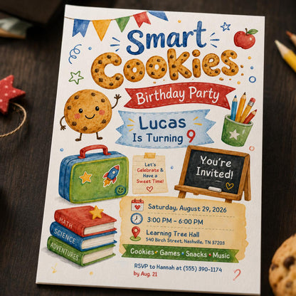 Smart Cookie 9th Birthday Invitation — digital invitation, instant download
