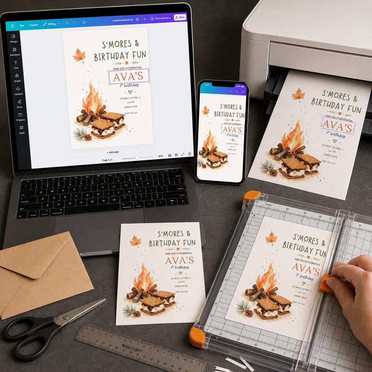 S'mores Birthday Invitation — print-ready birthday party design from VoltBy
